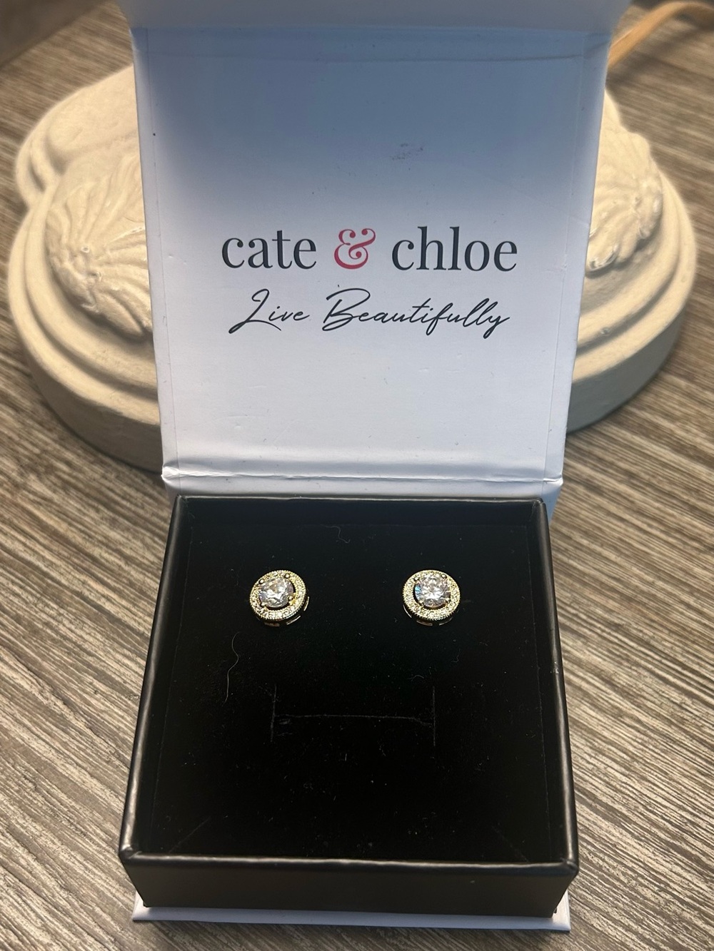 Cate & Chloe Gold Halo Crystal Stud Earrings - 18k Gold plated